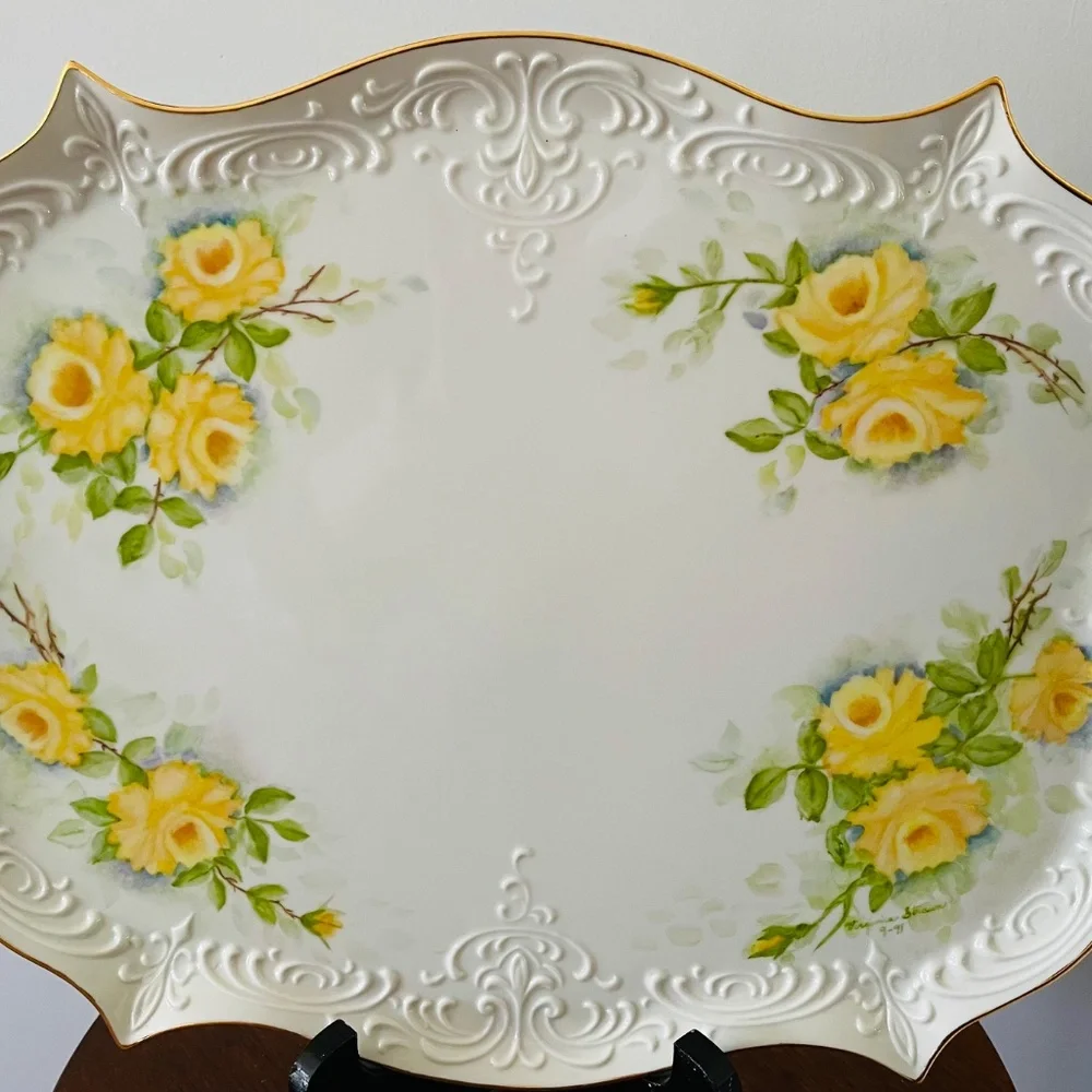 Vintage Hand Painted Porcelain Tray, Porcelain Floral Tray, Vintage serving Tray - Picture 3 of 6
